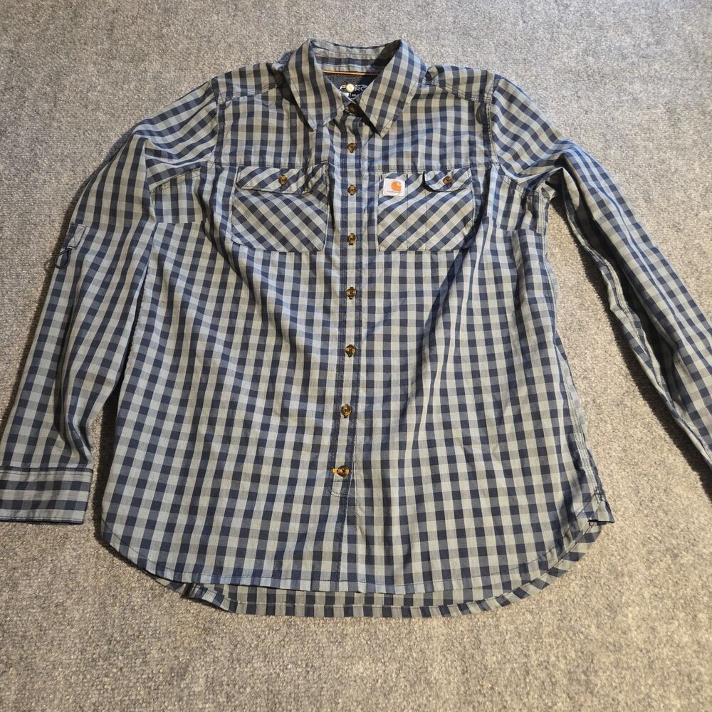 Carhartt Force Shirt Mens Medium M Gray Plaid Long Sleeve Button Front Work
